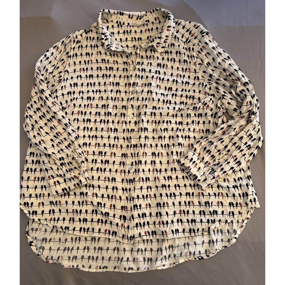 Jane Delancey Shirt Womens 1X White Black Red Parrot Bird Animal Print AOL Size